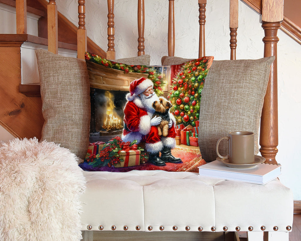 Norfolk Terrier and Santa Claus Decorative Throw Pillow 14x14 Indoor Outdoor Accent Cushion, Fabric Cover with Insert for Sofa, Bed, Porch & Living Room