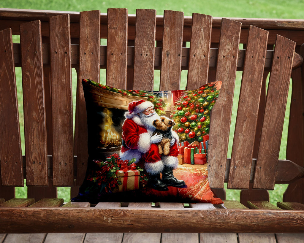 Norfolk Terrier and Santa Claus Decorative Throw Pillow 14x14 Indoor Outdoor Accent Cushion, Fabric Cover with Insert for Sofa, Bed, Porch & Living Room