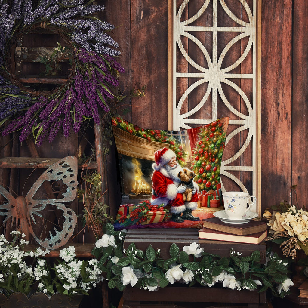 Norfolk Terrier and Santa Claus Decorative Throw Pillow 14x14 Indoor Outdoor Accent Cushion, Fabric Cover with Insert for Sofa, Bed, Porch & Living Room