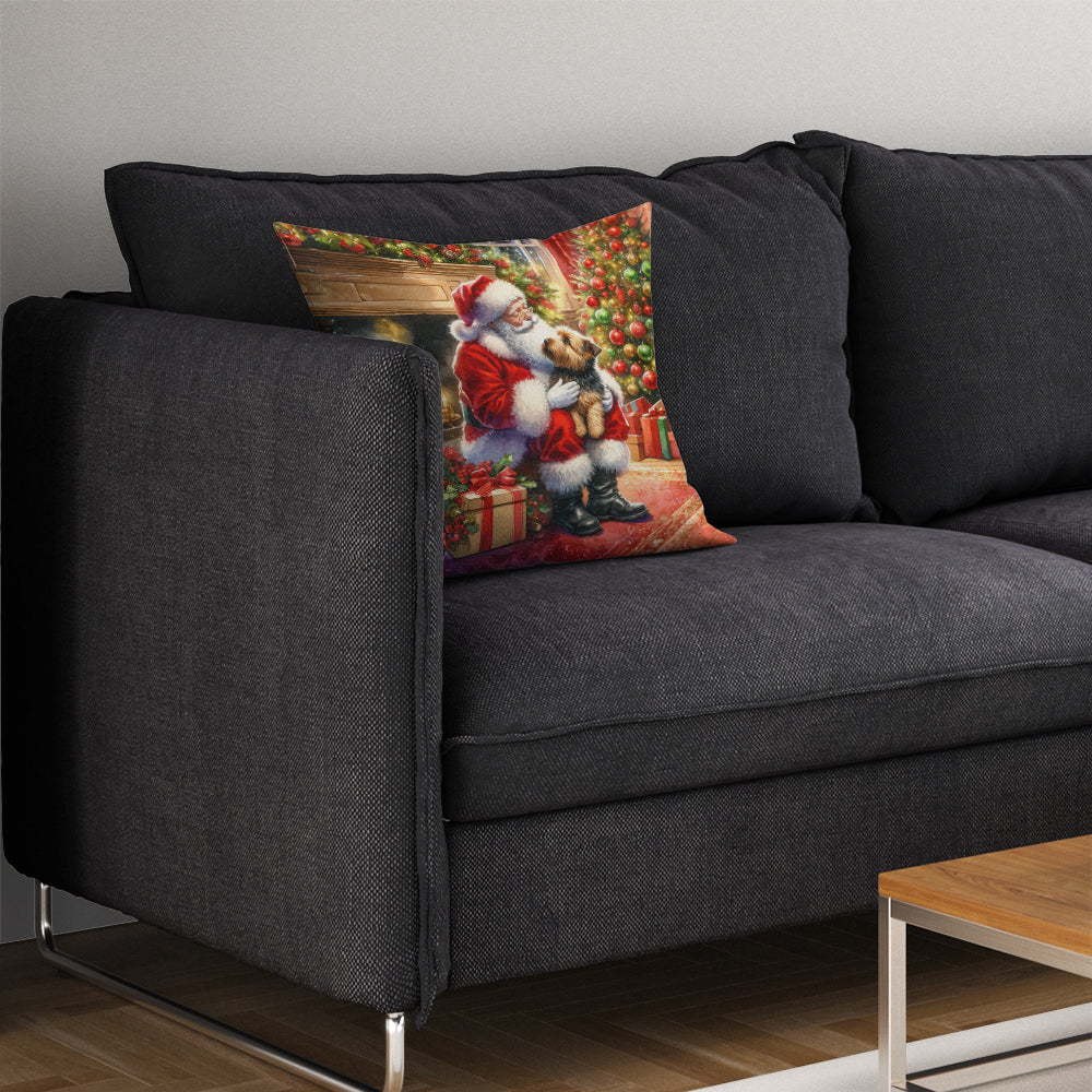 Norfolk Terrier and Santa Claus Decorative Throw Pillow 14x14 Indoor Outdoor Accent Cushion, Fabric Cover with Insert for Sofa, Bed, Porch & Living Room