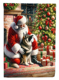 Norwegian Elkhound and Santa Claus House Flag 28x40 Porch Sleeve Pole Decorative Outside Yard Banner Artwork Wall Hanging, Polyester