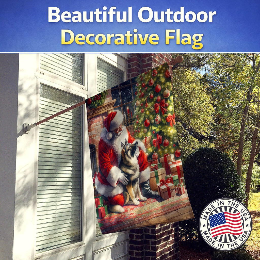 Norwegian Elkhound and Santa Claus House Flag 28x40 Porch Sleeve Pole Decorative Outside Yard Banner Artwork Wall Hanging, Polyester