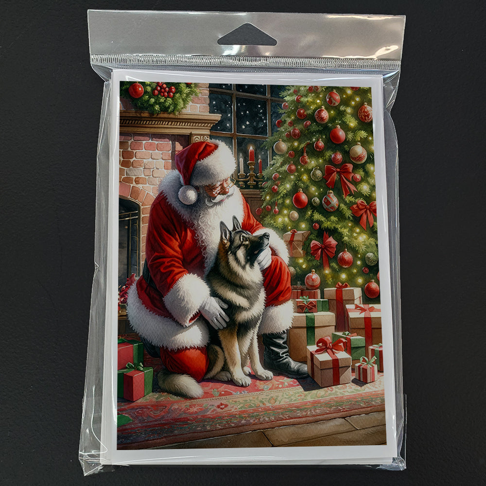 Norwegian Elkhound and Santa Claus Greeting Cards Pack of 8 Blank Cards with Envelopes Whimsical A7 Size 5x7