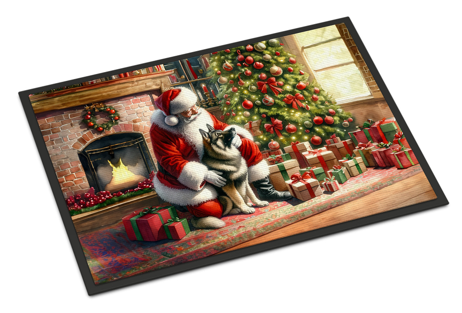 Norwegian Elkhound and Santa Claus Doormat Indoor Outdoor 24H X 36W Front Door Mat Rugs for Entryway, Non Slip Washable Low Pile,
