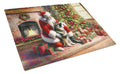 Norwegian Elkhound and Santa Claus Cutting Board Tempered Glass Kitchen Cutting Surface, Heat Resistant Chopping, Non-Slip Feet, Food Prep & Serving