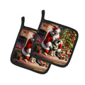 Norwegian Elkhound and Santa Claus Pot Holder Set of 2 Heat Resistant Quilted Hot Pads 7.5 x 7.5 Inch, Insulated Kitchen Trivets for Cooking & Baking