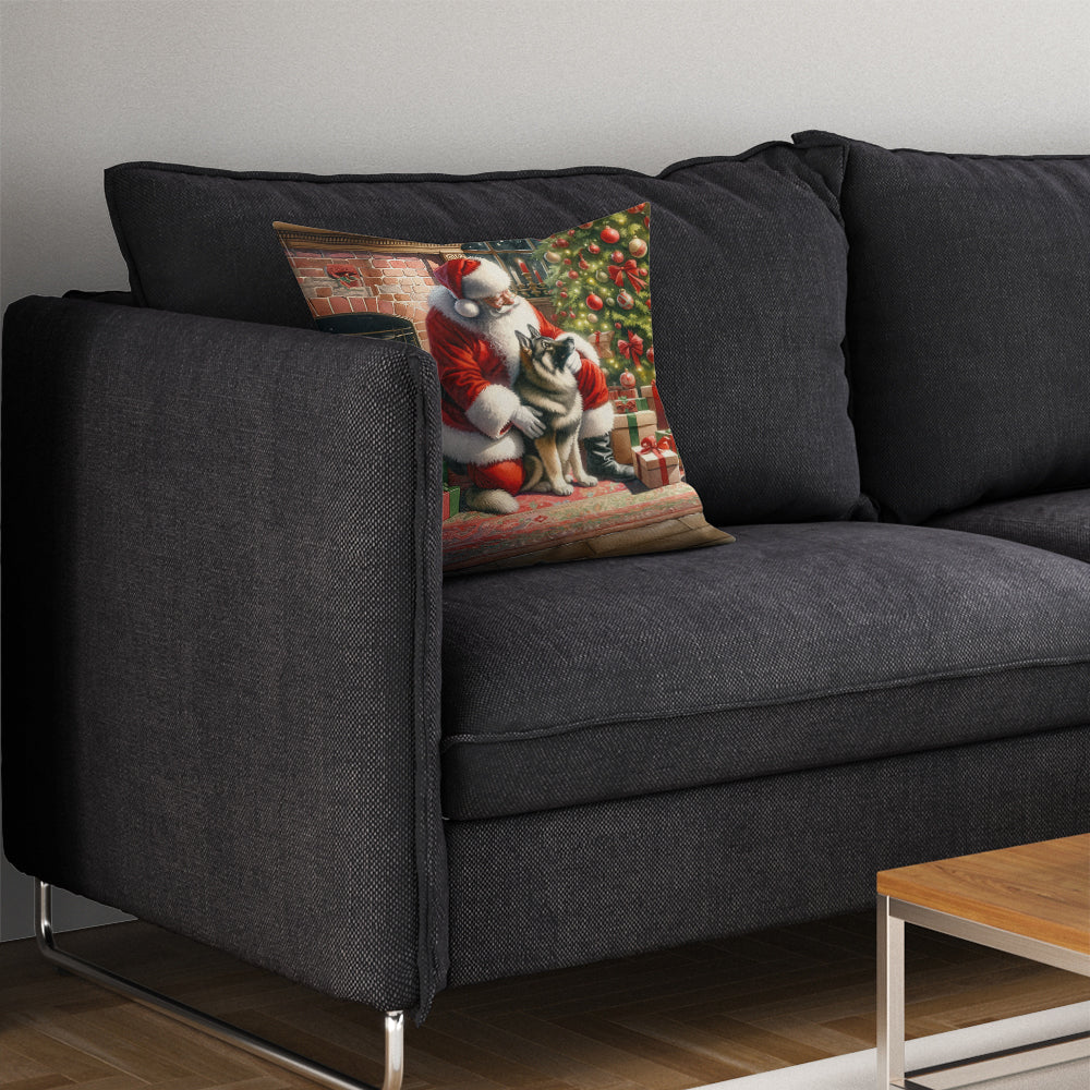 Norwegian Elkhound and Santa Claus Decorative Throw Pillow 14x14 Indoor Outdoor Accent Cushion, Fabric Cover with Insert for Sofa, Bed, Porch & Living Room