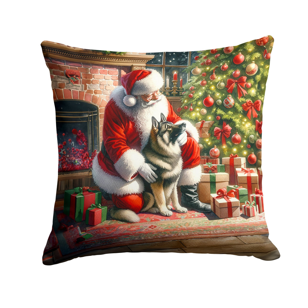 Norwegian Elkhound and Santa Claus Decorative Throw Pillow 18x18 Indoor Outdoor Accent Cushion, Fabric Cover with Insert for Sofa, Bed, Porch & Living Room