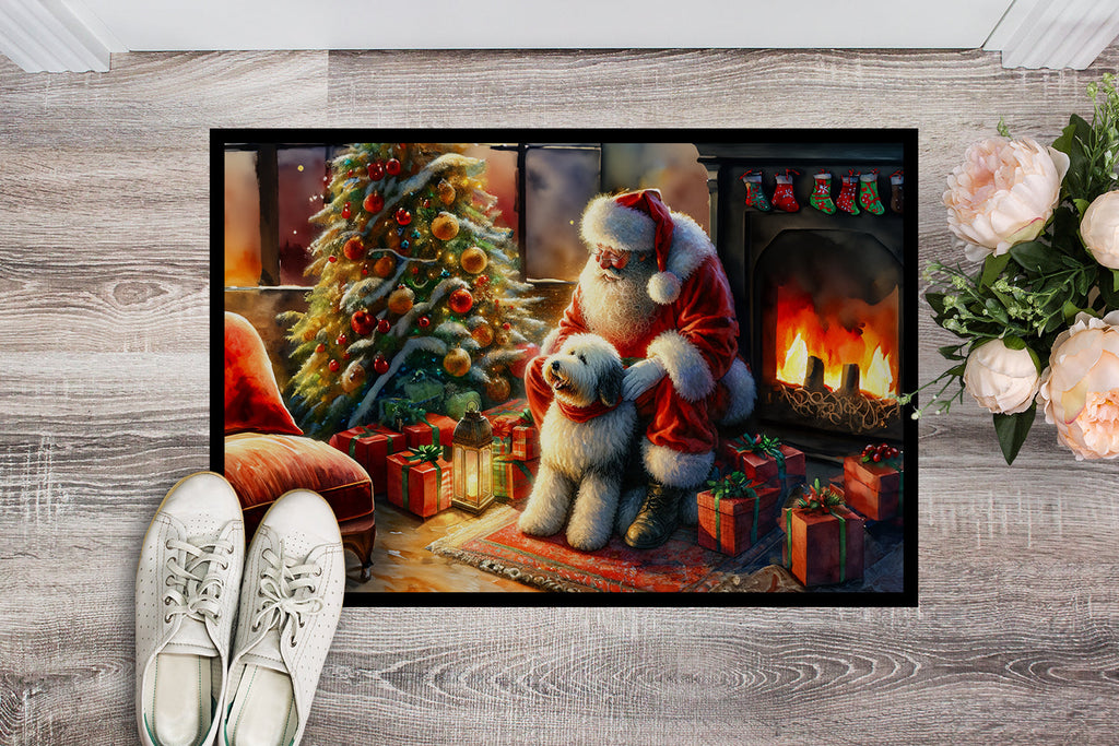 Old English Sheepdog and Santa Claus Doormat Indoor Outdoor 24H X 36W Front Door Mat Rugs for Entryway, Non Slip Washable Low Pile,