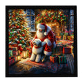 Old English Sheepdog and Santa Claus Framed Metal Print Bathroom, Kitchen, Office, Home Decor Wall Art Ready to Hang, Square, 8X8