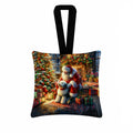 Old English Sheepdog and Santa Claus Hanging Square Fabric Ornament 3.5 × 3.5 Decorative Door-Knob & Tree Hanger, Soft Fabric
