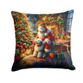 Old English Sheepdog and Santa Claus Decorative Throw Pillow 14x14 Indoor Outdoor Accent Cushion, Fabric Cover with Insert for Sofa, Bed, Porch & Living Room