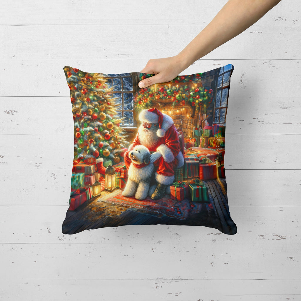 Old English Sheepdog and Santa Claus Decorative Throw Pillow 18x18 Indoor Outdoor Accent Cushion, Fabric Cover with Insert for Sofa, Bed, Porch & Living Room