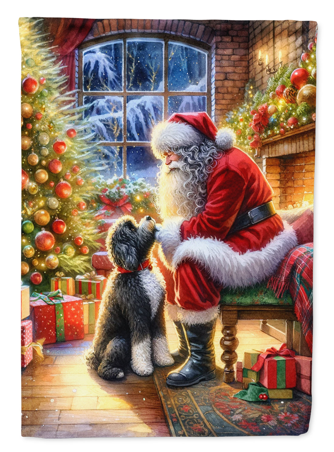 Portuguese Water Dog and Santa Claus House Flag 28x40 Porch Sleeve Pole Decorative Outside Yard Banner Artwork Wall Hanging, Polyester