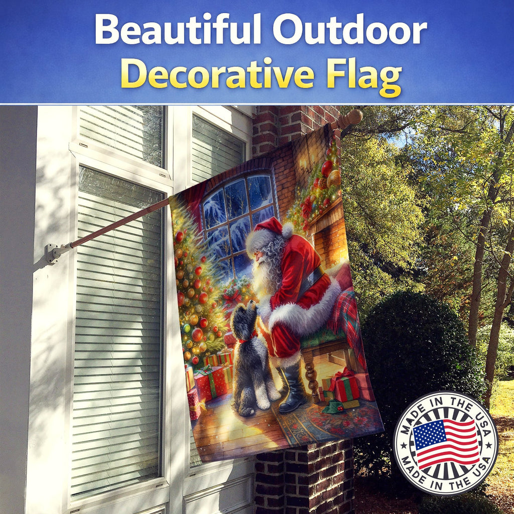 Portuguese Water Dog and Santa Claus House Flag 28x40 Porch Sleeve Pole Decorative Outside Yard Banner Artwork Wall Hanging, Polyester