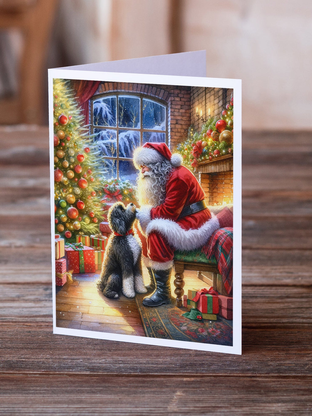 Portuguese Water Dog and Santa Claus Greeting Cards Pack of 8 Blank Cards with Envelopes Whimsical A7 Size 5x7