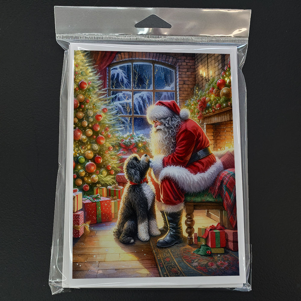 Portuguese Water Dog and Santa Claus Greeting Cards Pack of 8 Blank Cards with Envelopes Whimsical A7 Size 5x7