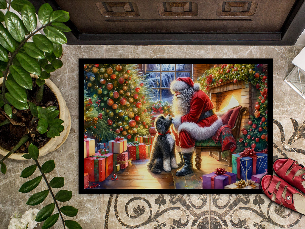 Portuguese Water Dog and Santa Claus Doormat Indoor Outdoor 24H X 36W Front Door Mat Rugs for Entryway, Non Slip Washable Low Pile,