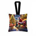 Portuguese Water Dog and Santa Claus Hanging Square Fabric Ornament 3.5 × 3.5 Decorative Door-Knob & Tree Hanger, Soft Fabric
