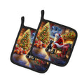 Portuguese Water Dog and Santa Claus Pot Holder Set of 2 Heat Resistant Quilted Hot Pads 7.5 x 7.5 Inch, Insulated Kitchen Trivets for Cooking & Baking