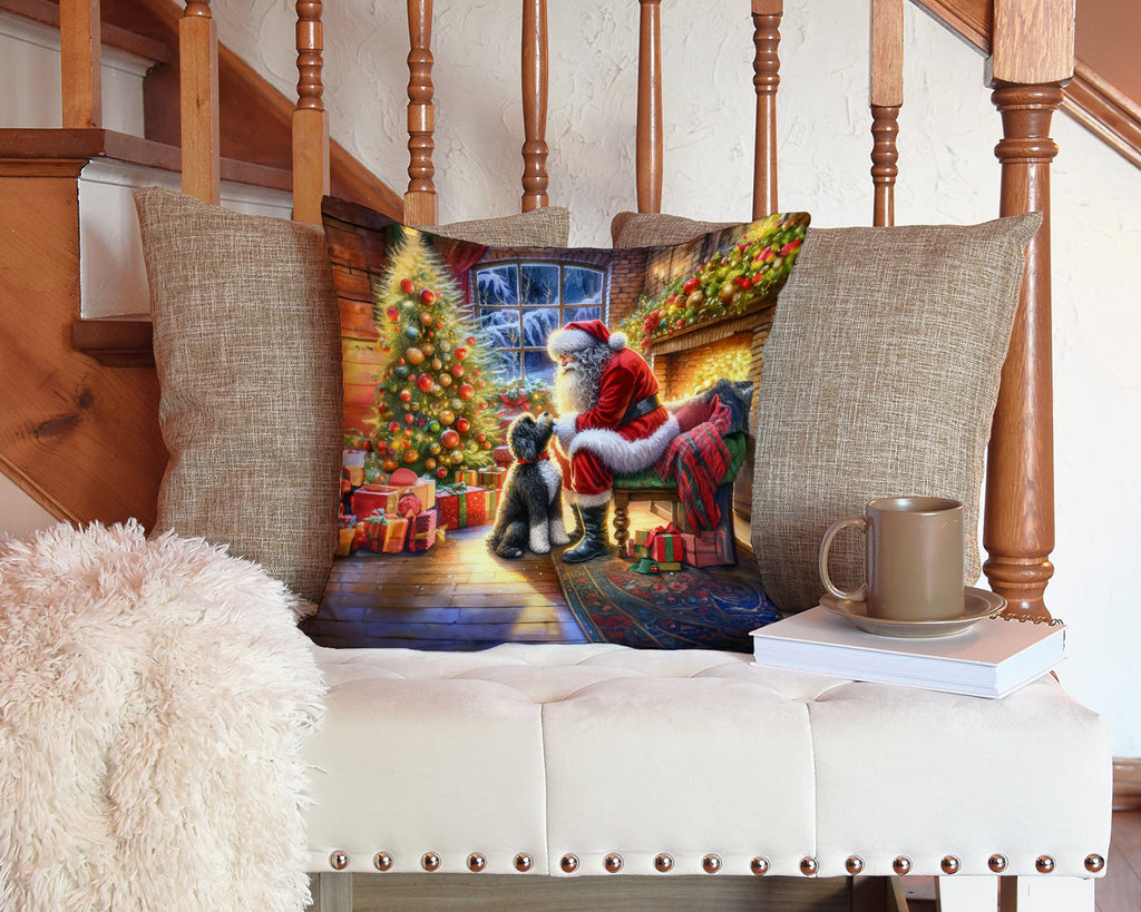 Portuguese Water Dog and Santa Claus Decorative Throw Pillow 14x14 Indoor Outdoor Accent Cushion, Fabric Cover with Insert for Sofa, Bed, Porch & Living Room