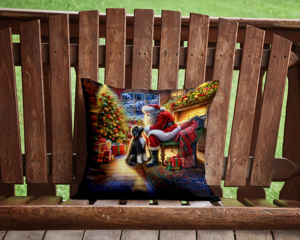 Portuguese Water Dog and Santa Claus Decorative Throw Pillow 14x14 Indoor Outdoor Accent Cushion, Fabric Cover with Insert for Sofa, Bed, Porch & Living Room
