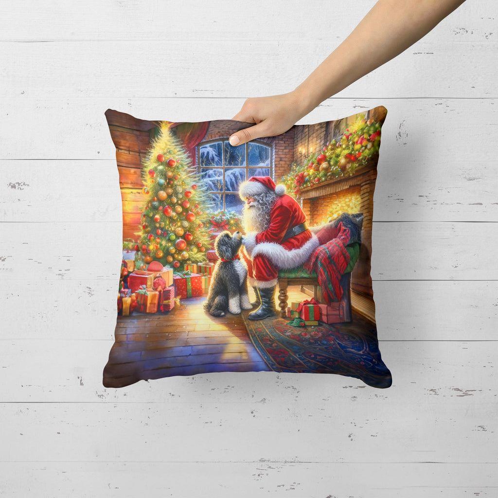 Portuguese Water Dog and Santa Claus Decorative Throw Pillow 18x18 Indoor Outdoor Accent Cushion, Fabric Cover with Insert for Sofa, Bed, Porch & Living Room