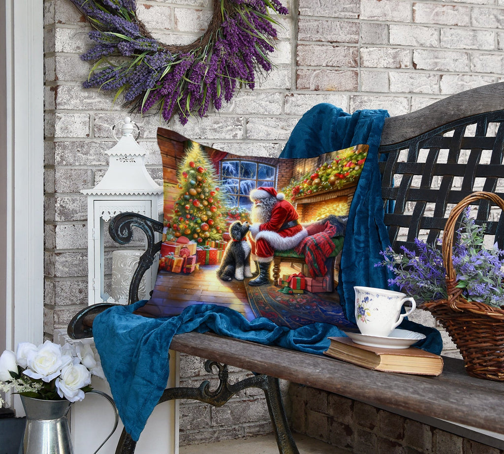 Portuguese Water Dog and Santa Claus Decorative Throw Pillow 18x18 Indoor Outdoor Accent Cushion, Fabric Cover with Insert for Sofa, Bed, Porch & Living Room