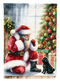 Black Pug and Santa Claus House Flag 28x40 Porch Sleeve Pole Decorative Outside Yard Banner Artwork Wall Hanging, Polyester