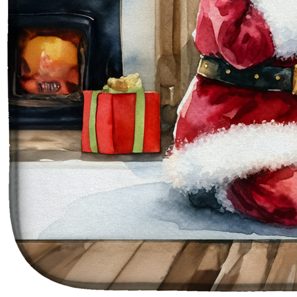 Black Pug and Santa Claus Dish Drying Mat Absorbent Dish Drying Mat Pad for Kitchen Counter Dish Drainer Mat for Countertop, 14 x 21", Multicolor