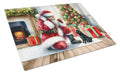 Black Pug and Santa Claus Cutting Board Tempered Glass Kitchen Cutting Surface, Heat Resistant Chopping, Non-Slip Feet, Food Prep & Serving