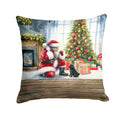 Black Pug and Santa Claus Decorative Throw Pillow 14x14 Indoor Outdoor Accent Cushion, Fabric Cover with Insert for Sofa, Bed, Porch & Living Room