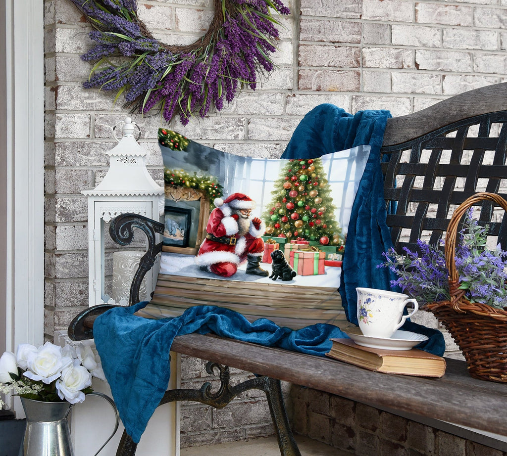 Black Pug and Santa Claus Decorative Throw Pillow 18x18 Indoor Outdoor Accent Cushion, Fabric Cover with Insert for Sofa, Bed, Porch & Living Room