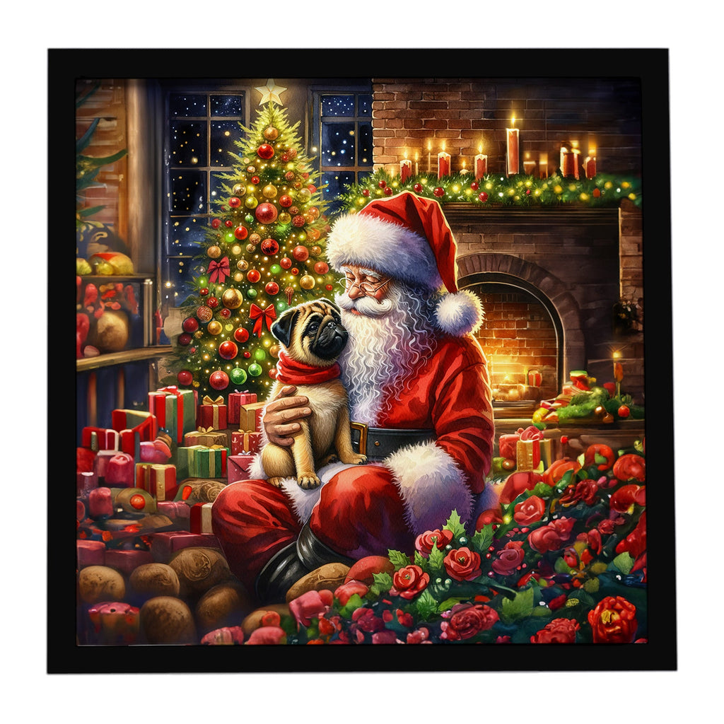 Fawn Pug and Santa Claus Framed Metal Print Bathroom, Kitchen, Office, Home Decor Wall Art Ready to Hang, Square, 8X8