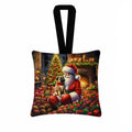 Fawn Pug and Santa Claus Hanging Square Fabric Ornament 3.5 × 3.5 Decorative Door-Knob & Tree Hanger, Soft Fabric