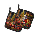 Fawn Pug and Santa Claus Pot Holder Set of 2 Heat Resistant Quilted Hot Pads 7.5 x 7.5 Inch, Insulated Kitchen Trivets for Cooking & Baking