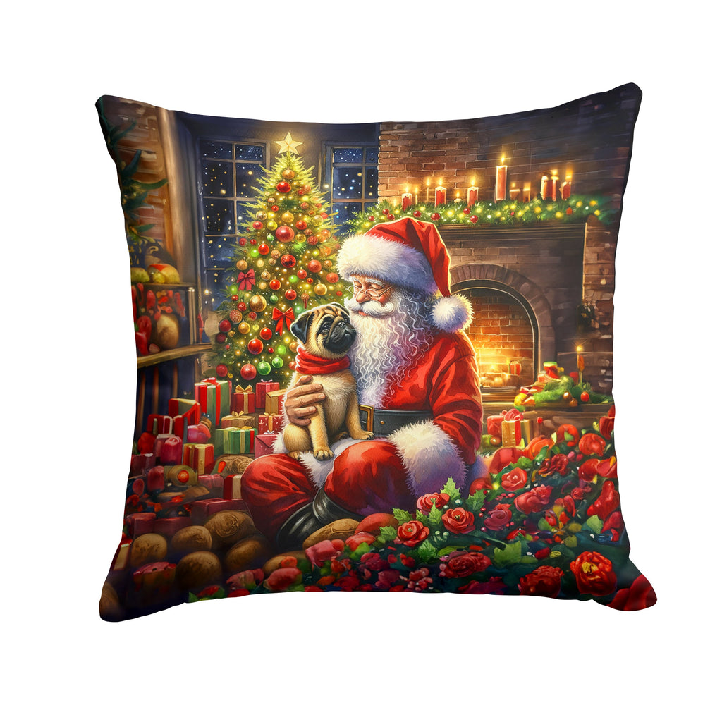 Fawn Pug and Santa Claus Decorative Throw Pillow 14x14 Indoor Outdoor Accent Cushion, Fabric Cover with Insert for Sofa, Bed, Porch & Living Room