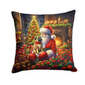 Fawn Pug and Santa Claus Decorative Throw Pillow 14x14 Indoor Outdoor Accent Cushion, Fabric Cover with Insert for Sofa, Bed, Porch & Living Room