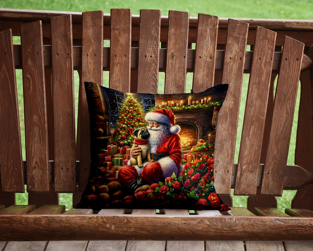 Fawn Pug and Santa Claus Decorative Throw Pillow 14x14 Indoor Outdoor Accent Cushion, Fabric Cover with Insert for Sofa, Bed, Porch & Living Room