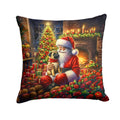 Fawn Pug and Santa Claus Decorative Throw Pillow 18x18 Indoor Outdoor Accent Cushion, Fabric Cover with Insert for Sofa, Bed, Porch & Living Room