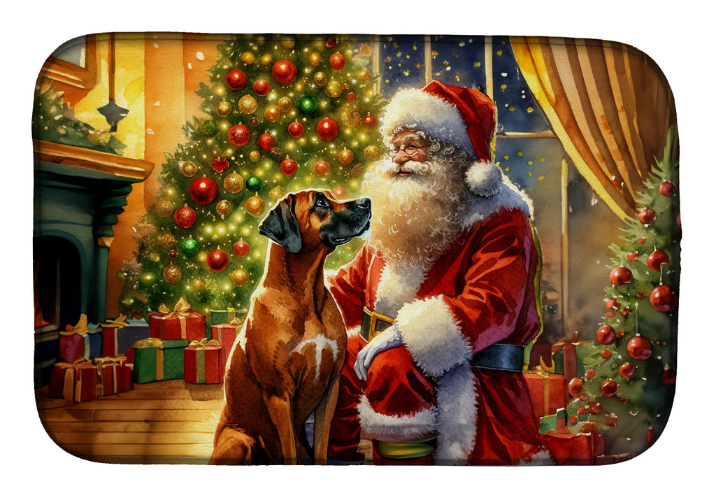 Rhodesian Ridgeback and Santa Claus Dish Drying Mat Absorbent Dish Drying Mat Pad for Kitchen Counter Dish Drainer Mat for Countertop, 14 x 21", Multicolor