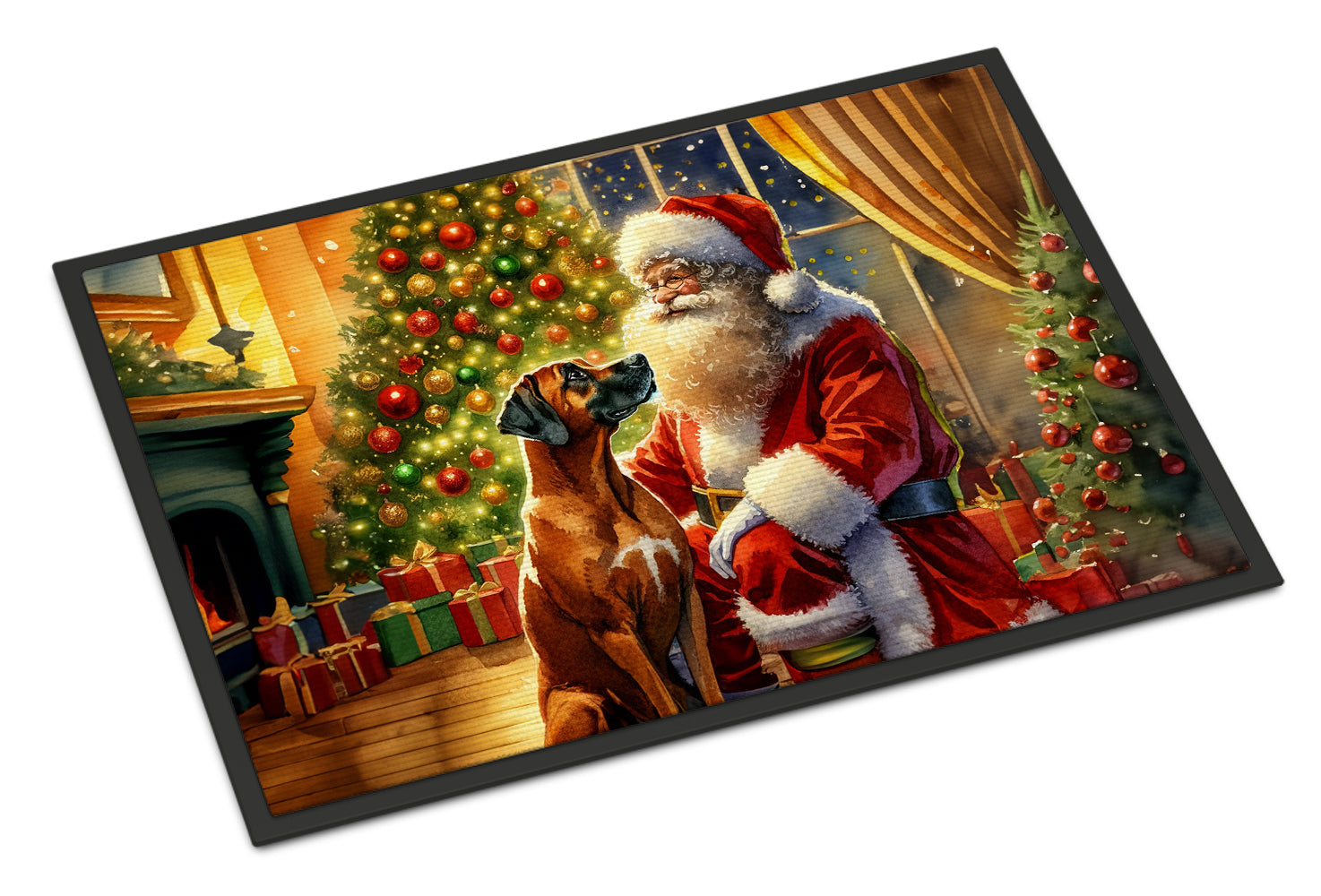 Rhodesian Ridgeback and Santa Claus Doormat Indoor Outdoor 24H X 36W Front Door Mat Rugs for Entryway, Non Slip Washable Low Pile,