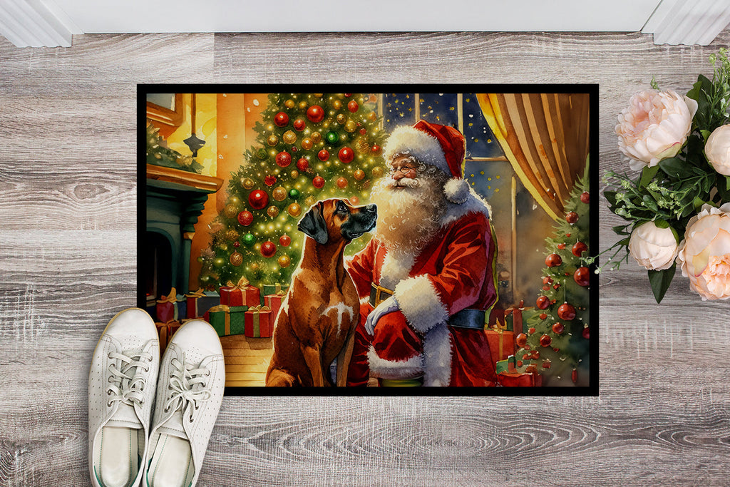 Rhodesian Ridgeback and Santa Claus Doormat Indoor Outdoor 24H X 36W Front Door Mat Rugs for Entryway, Non Slip Washable Low Pile,