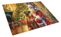 Rhodesian Ridgeback and Santa Claus Cutting Board Tempered Glass Kitchen Cutting Surface, Heat Resistant Chopping, Non-Slip Feet, Food Prep & Serving
