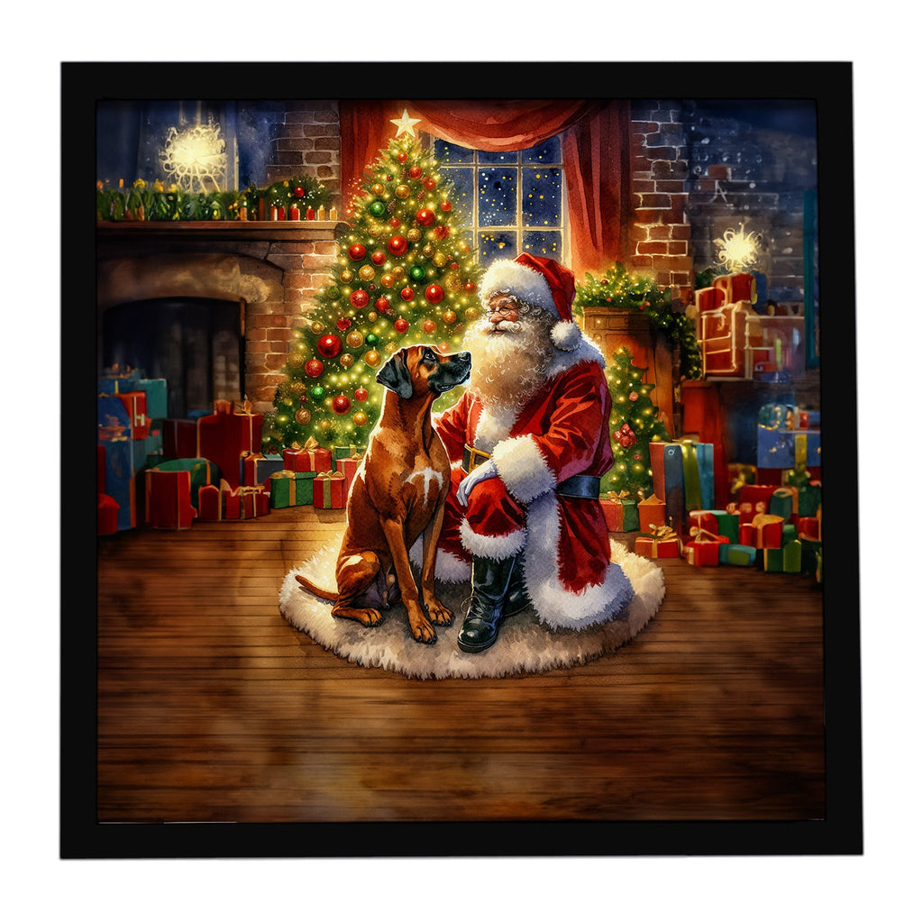 Rhodesian Ridgeback and Santa Claus Framed Metal Print Bathroom, Kitchen, Office, Home Decor Wall Art Ready to Hang, Square, 8X8
