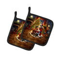 Rhodesian Ridgeback and Santa Claus Pot Holder Set of 2 Heat Resistant Quilted Hot Pads 7.5 x 7.5 Inch, Insulated Kitchen Trivets for Cooking & Baking