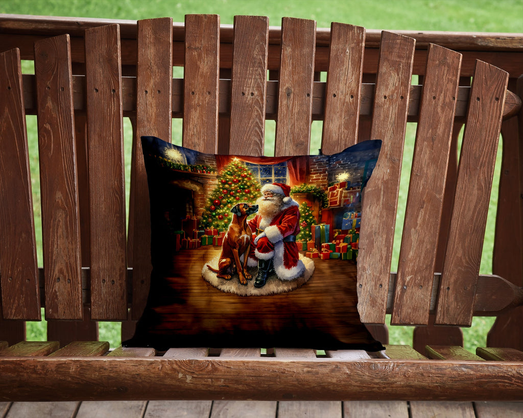 Rhodesian Ridgeback and Santa Claus Decorative Throw Pillow 14x14 Indoor Outdoor Accent Cushion, Fabric Cover with Insert for Sofa, Bed, Porch & Living Room