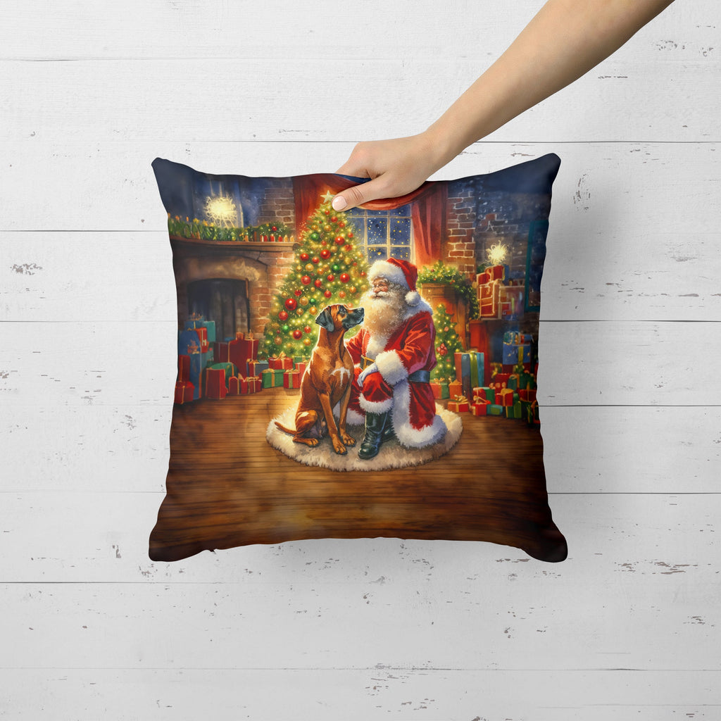Rhodesian Ridgeback and Santa Claus Decorative Throw Pillow 18x18 Indoor Outdoor Accent Cushion, Fabric Cover with Insert for Sofa, Bed, Porch & Living Room