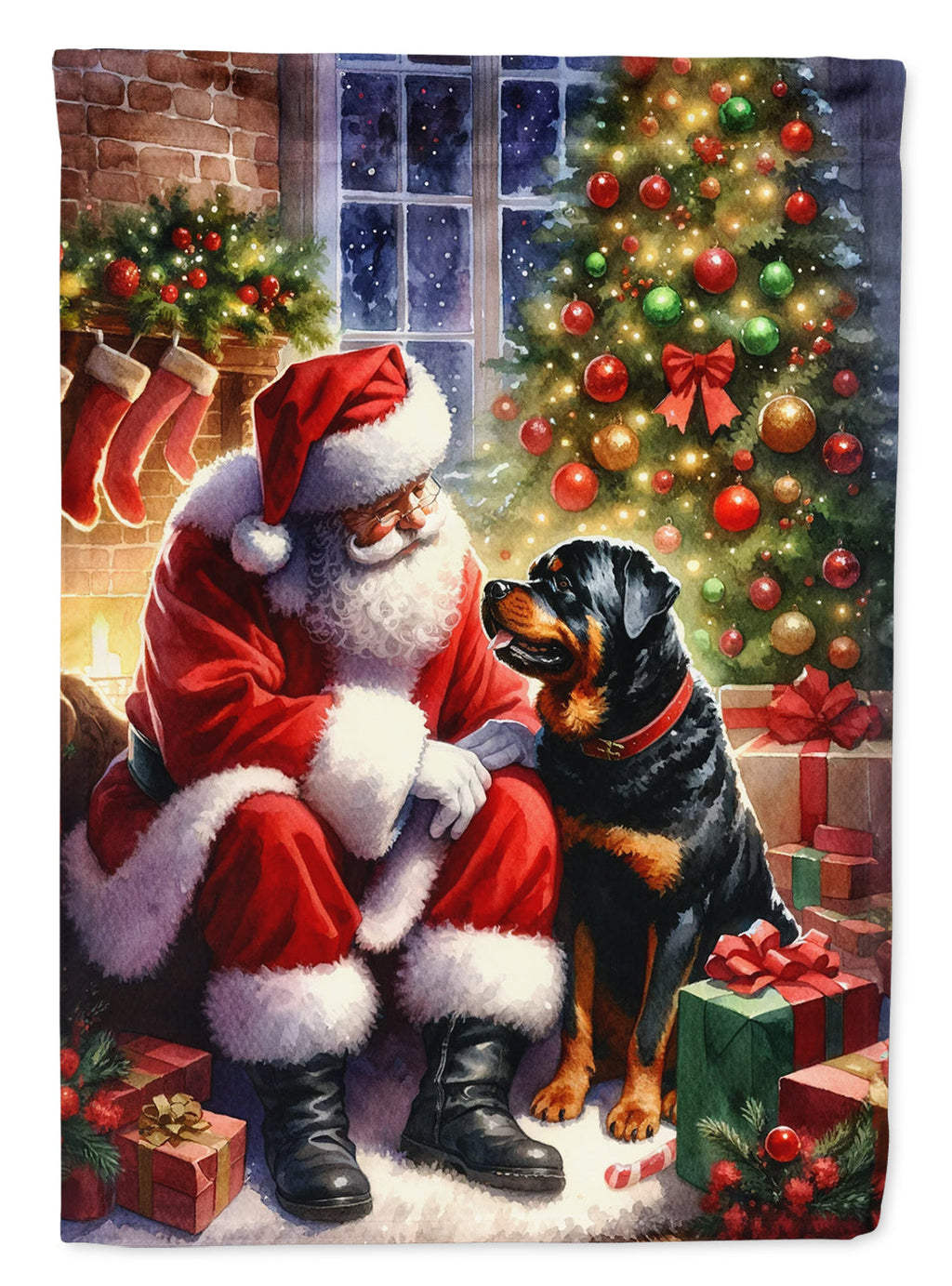 Rottweiler and Santa Claus House Flag 28x40 Porch Sleeve Pole Decorative Outside Yard Banner Artwork Wall Hanging, Polyester