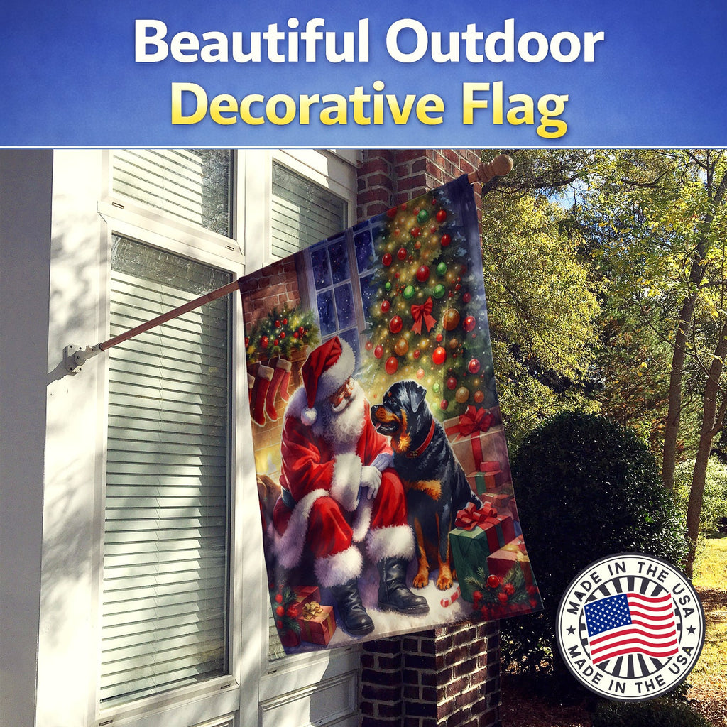 Rottweiler and Santa Claus House Flag 28x40 Porch Sleeve Pole Decorative Outside Yard Banner Artwork Wall Hanging, Polyester